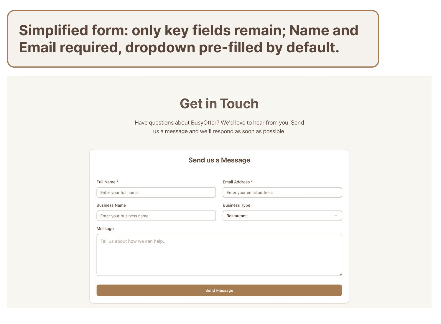 Contact form simplification